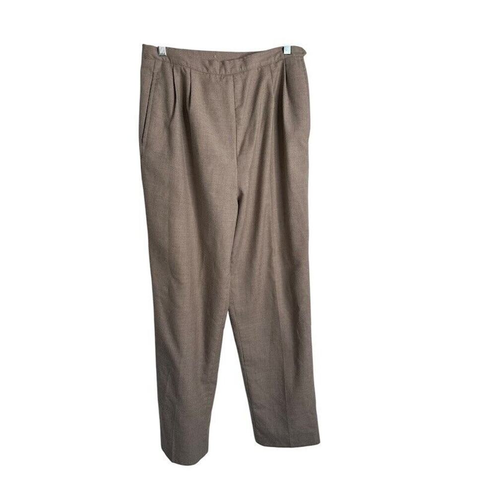 Saks Fifth Avenue Dress Pants Womens 12 Brown High Rise Pleated Straight Wool